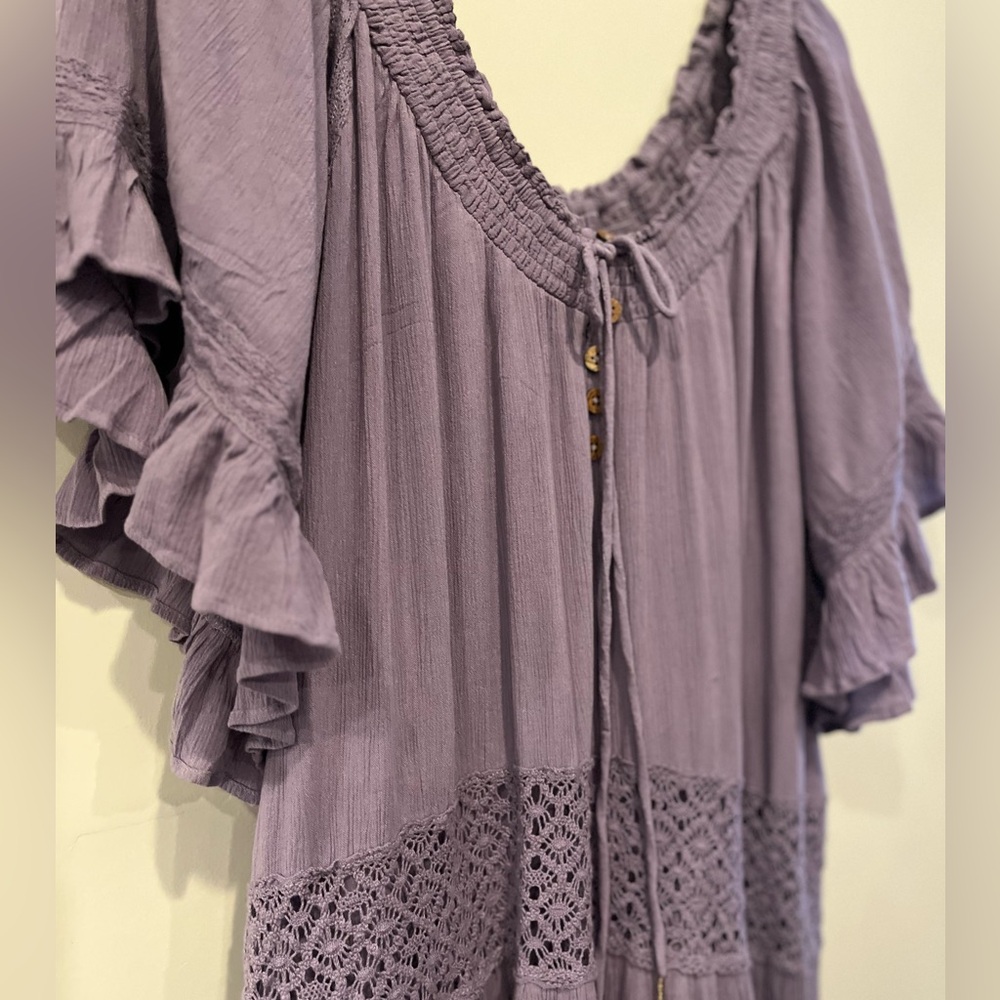 Free People Dream On Crochet Lace Maxi Dress Petrified Wood Gray Purple - Picture 9 of 14